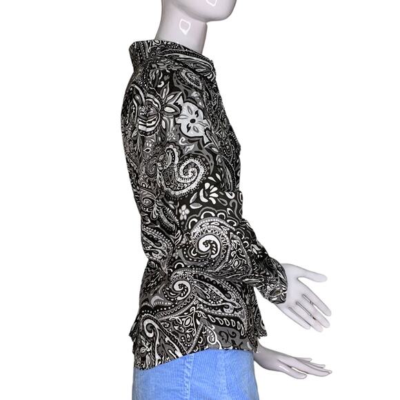 Coldwater Creek Blouse Button Down Long Sleeves Black and Gray Size PM - Picture 7 of 11